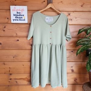 Farmhouse Frocks Green Floral Embossed Mia Dress Amish Made Pleated Stretch Sz L